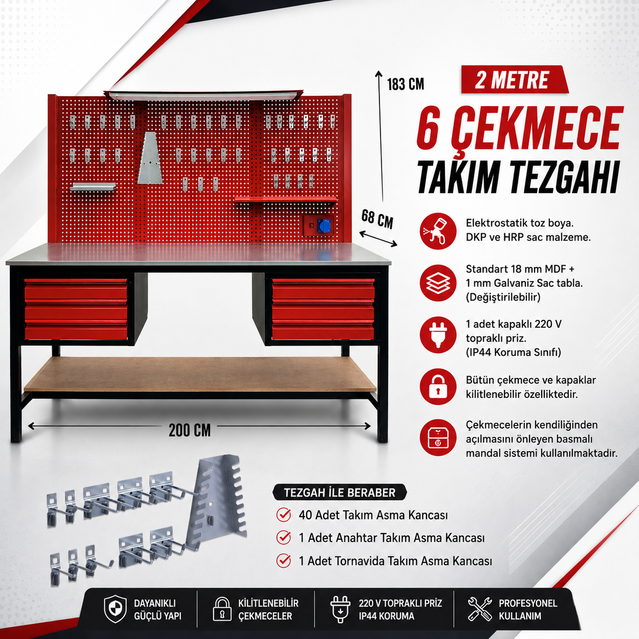 KRS 2 METRE 6 ÇEKMECELİ TAKIM TEZGAHI