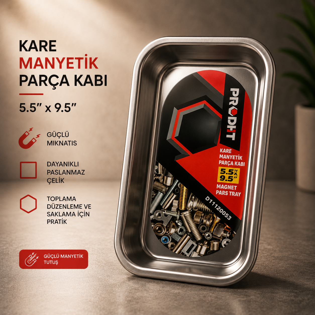 Kare Manyetik Parça Kabı