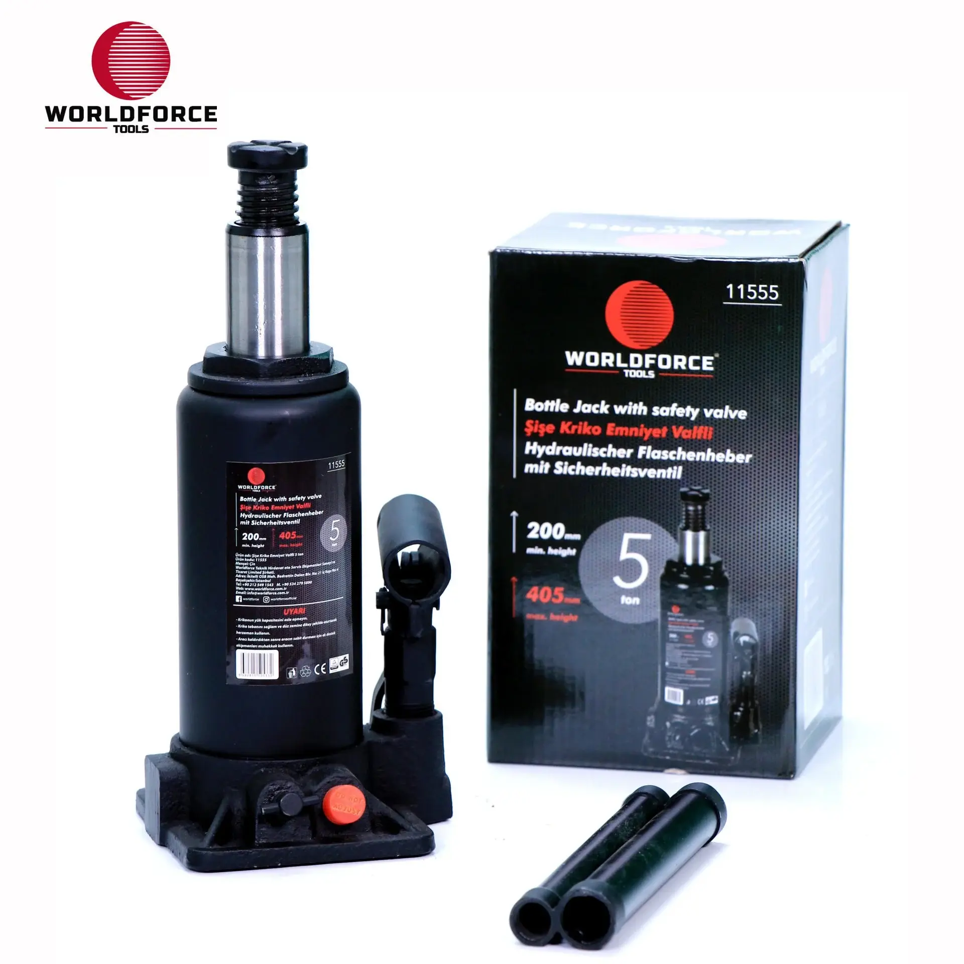 WORLDFORCE Hidrolik Şişe Kriko 5 Ton 200-405 mm