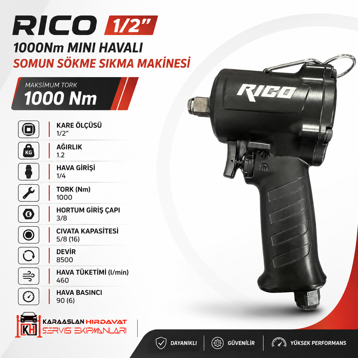 Rico 1/2 1000nm Mini Havalı Somun Sökme Sıkma Makinesi