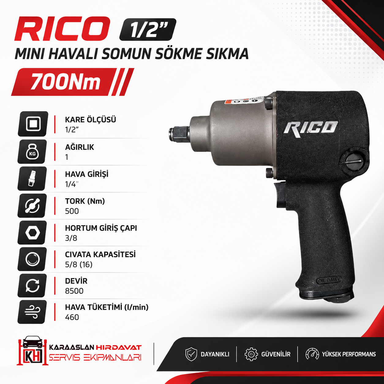 Rico 1/2 Mini Havalı Somun Sökme Sıkma 700Nm