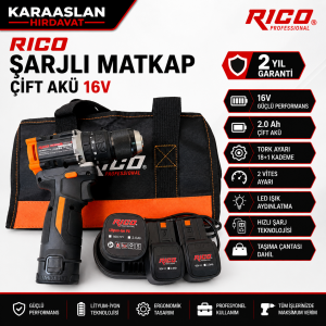 Rico 028-RE0017 Çift Akülü Şarjlı Matkap 16V