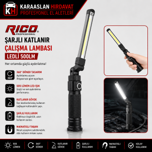 ŞARJLI KATLANIR ÇALIŞMA LAMBASI LEDLİ 500LM