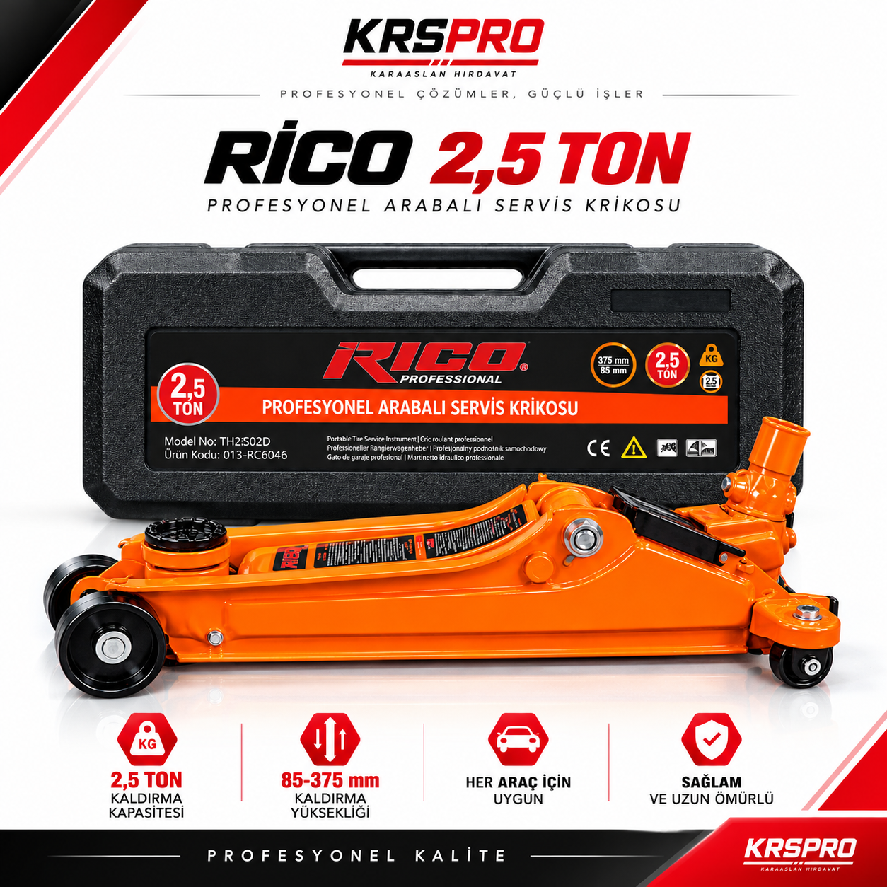 RİCO 2,5 TON PROFESYONEL ARABALI SERVİS KRİKOSU