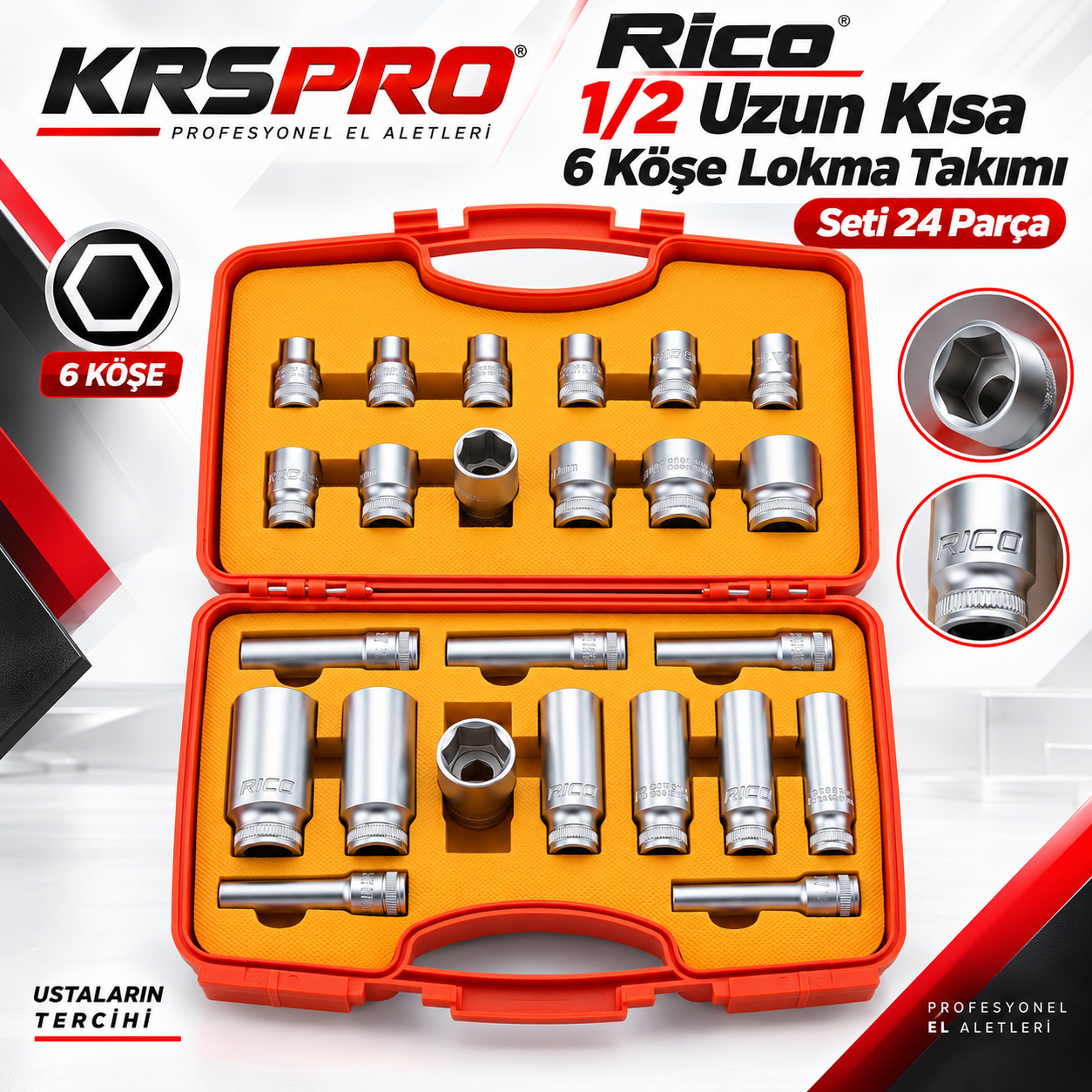 24 PARÇA 1/2” 6 KÖŞE UZUN-KISA LOKMA SETİ