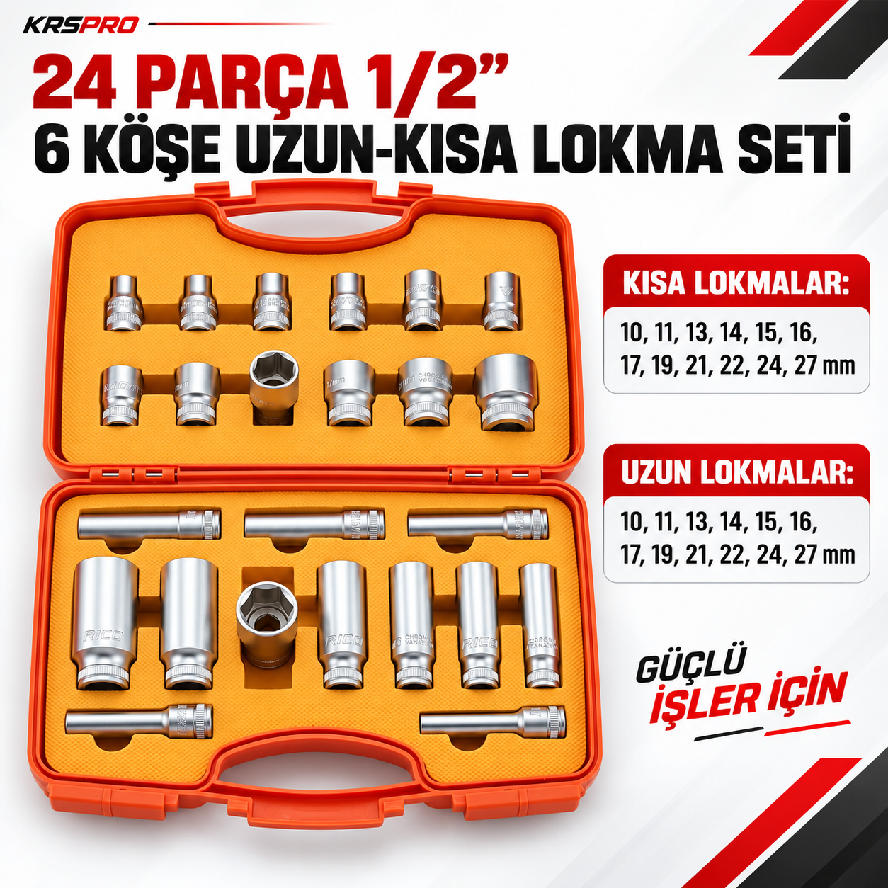 Rico 1/2 Uzun Kısa 6 Köşe Lokma Takımı Seti 24 Parça