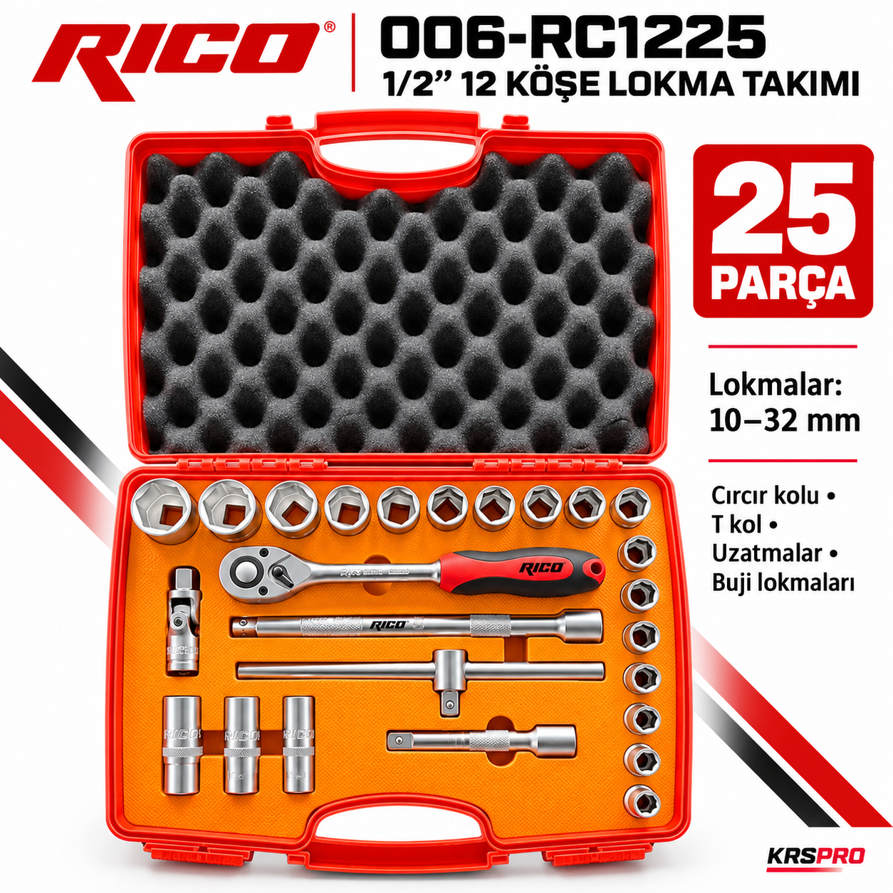 Rico 006-RC1225 12 Köşe 1/2 Lokma Takımı 25 Parça